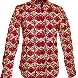 CHENASKI heren overhemd bloemenprint rood met groen Oosters dessin