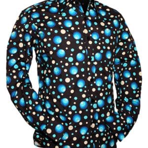 CHENASKI retro overhemd heren donkerblauw met blauwe cirkels en stippen
