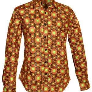 CHENASKI Retro Overhemd Heren Oranje Jaren 70 Slim Fit