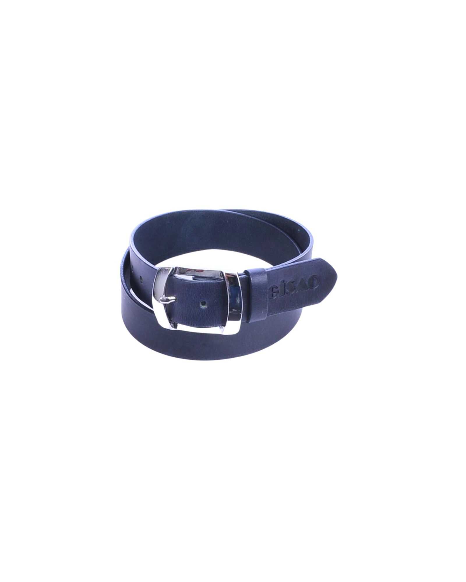 Donkerblauwe GISAO leren herenriem 3,5 cm met glanzende gesp