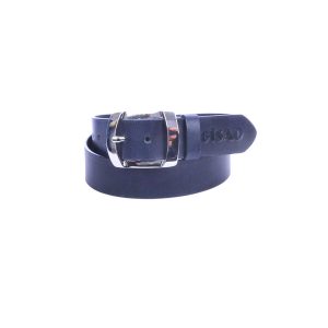 GISAO leren riem heren donkerblauw van echt leer met zilverkleurige gesp