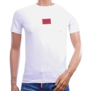 ICON2 heren T-shirt slim fit wit met rood contrastlogo op de borst