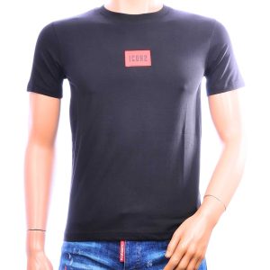 ICON2 heren T-shirt slim fit zwart met rood contrastlogo op de borst