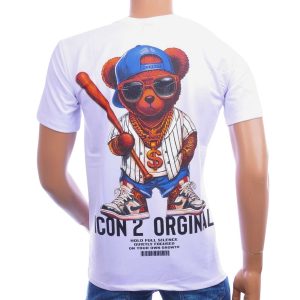 ICON2 wit heren T-shirt met grote Teddy Bear rugprint