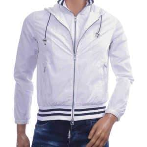 KUSS zomerjas heren wit slim fit met capuchon en ritssluiting