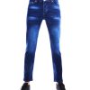 Montfleuri heren jeans denim blauw slim fit met gewassen effect