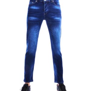Montfleuri heren jeans denim blauw slim fit met gewassen effect