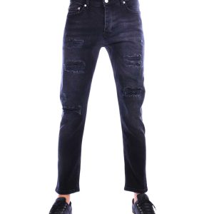 Montfleuri zwarte heren jeans slim fit met destroyed en ripped details