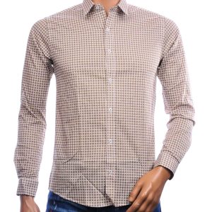 Polim Pier beige heren overhemd slim fit met fijn all-over dessin