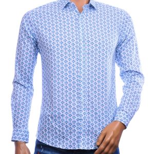 Polim Pier heren overhemd lichtblauw slim fit met fijn grafisch dessin