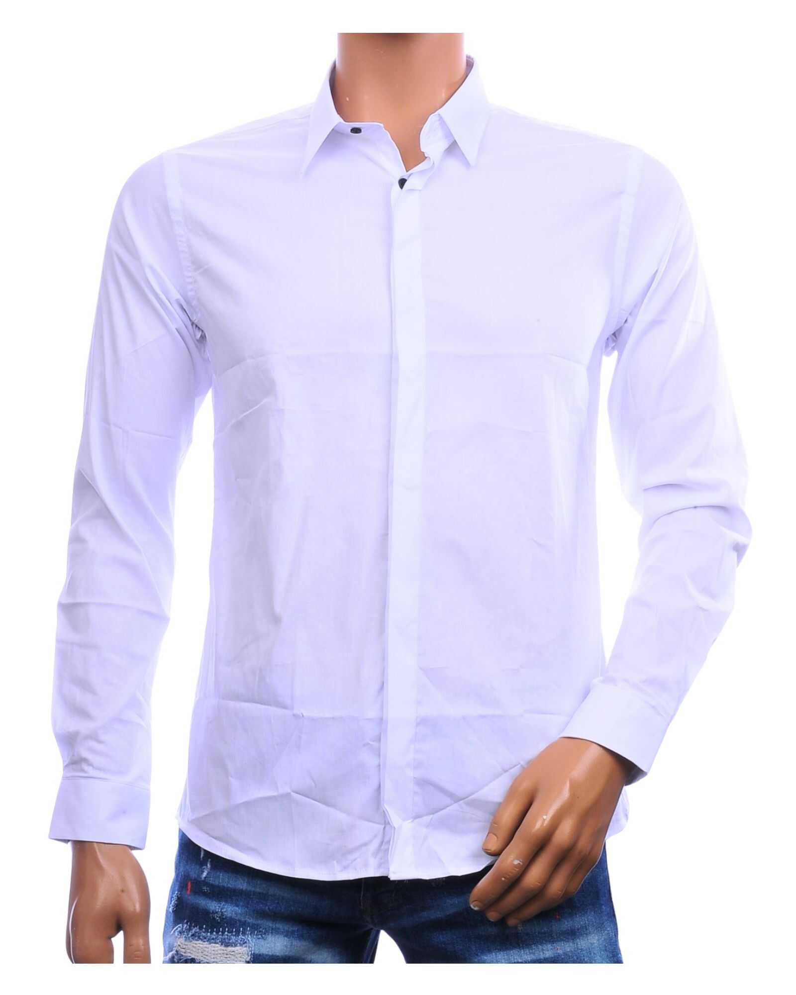 Polim Pier heren overhemd slim fit wit met verborgen knoopsluiting