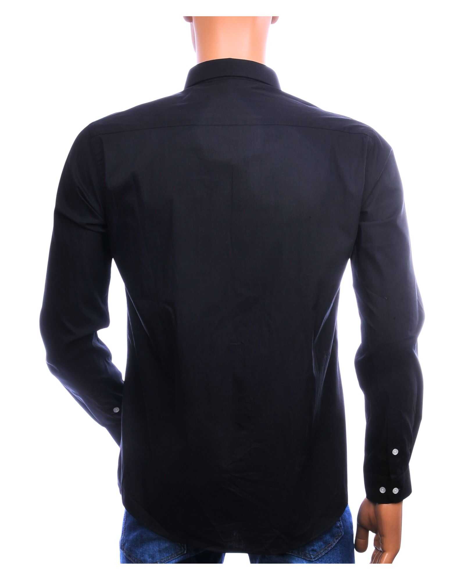 Achterkant zwart Polim Pier heren overhemd slim fit lange mouw