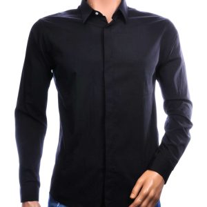 Polim Pier heren overhemd slim fit zwart met verborgen knoopsluiting