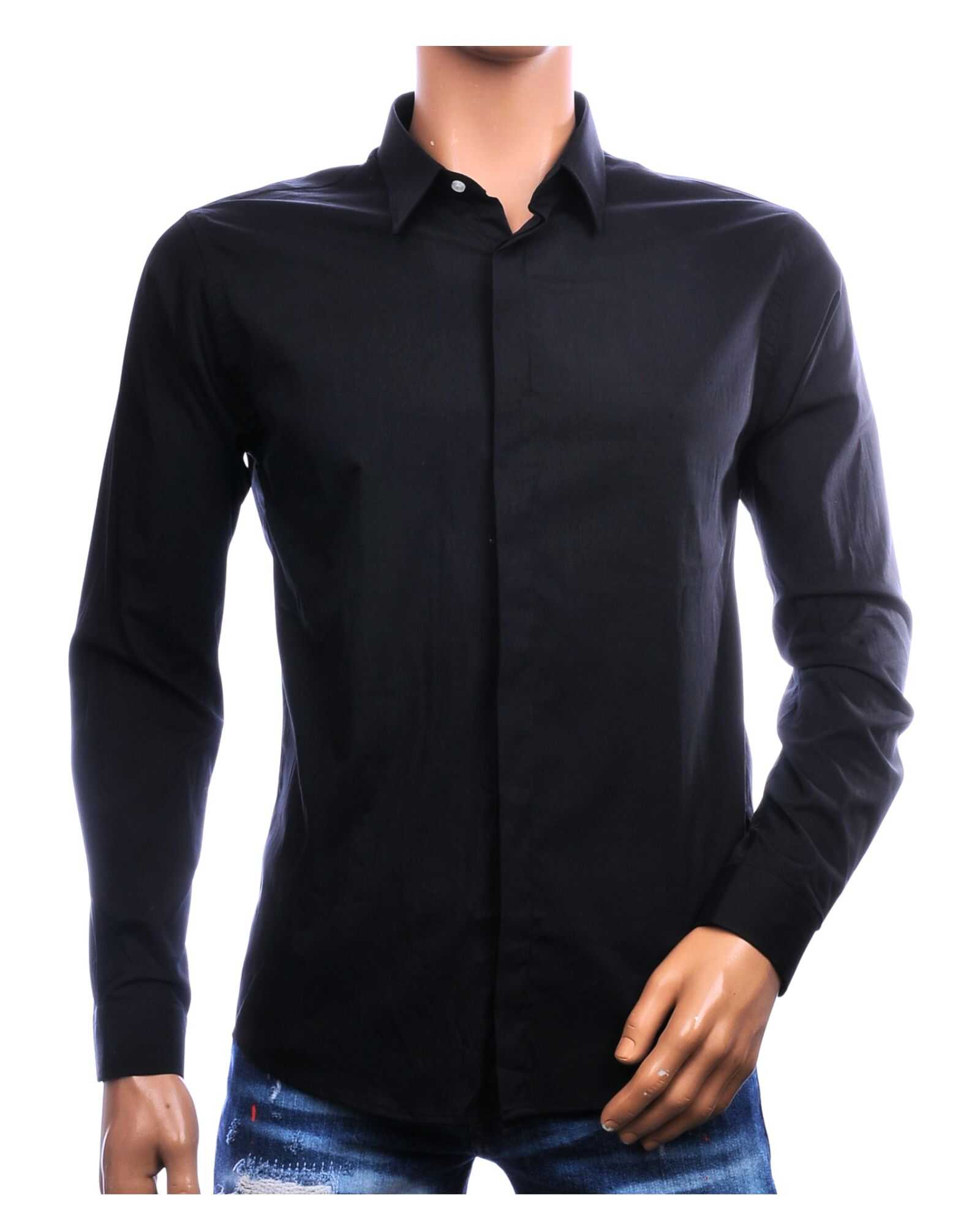 Polim Pier heren overhemd slim fit zwart met verborgen knoopsluiting