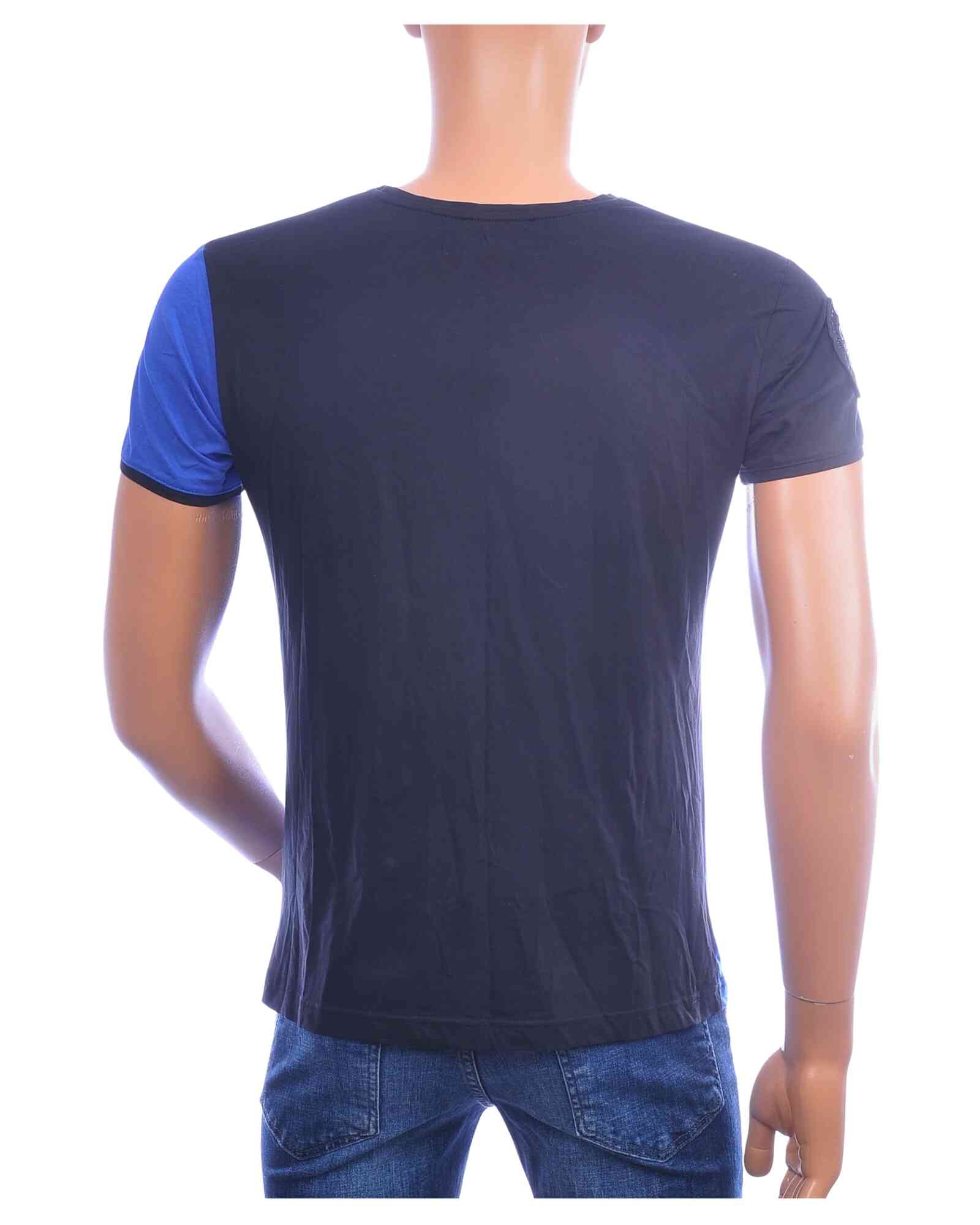 ReRock heren T-shirt zwart achterkant met kobaltblauwe korte mouw