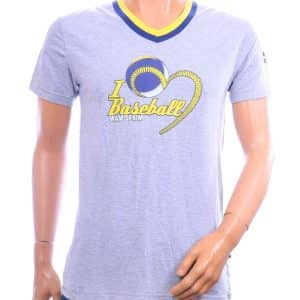 WAM Denim T-shirt heren grijs met V-hals en Baseball-print