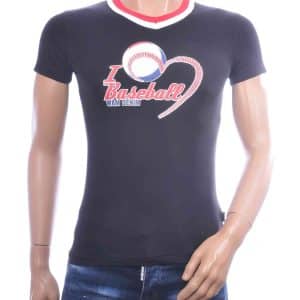 WAM Denim T-shirt heren zwart met V-hals en Baseball-print