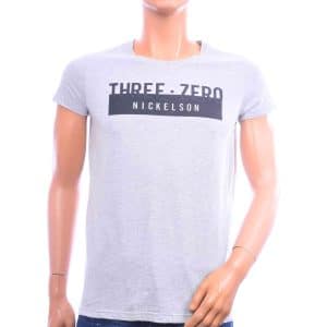 Nickelson T-shirt heren grijs met zwarte THREE-ZERO borstprint
