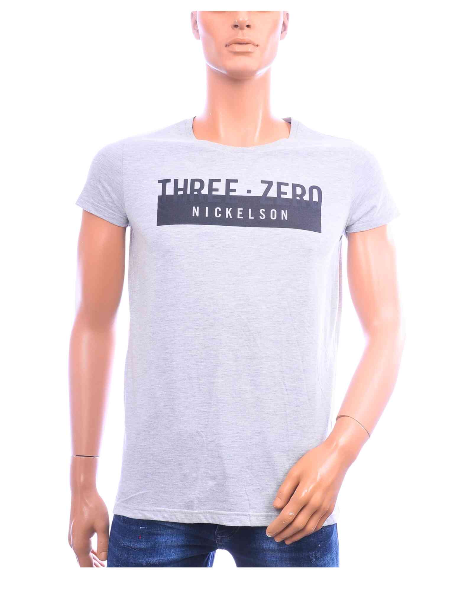 Nickelson T-shirt heren grijs met zwarte THREE-ZERO borstprint