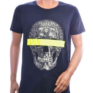 XAGON MAN skull T-shirt heren zwart met neon gele print