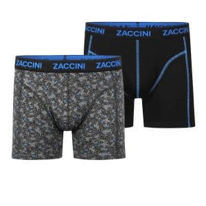 ZACCINI boxershorts heren 2-pack met grijze bladprint en zwarte boxer met blauwe naden.