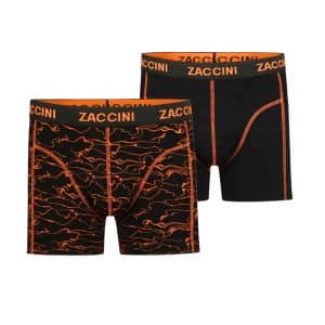ZACCINI boxershorts heren 2-pack zwart met oranje lavaprint en effen zwarte boxer.